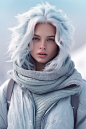 Maja Topčagić style award winning intrinsic detail photograph-painting hybrid high travel portrait style female supermodel winter outfit with stylized hair in a snow plain in a winter solstice color palette, hd, 8k