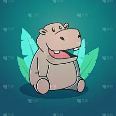 可爱快乐的大河马河马坐叶吉祥物字符卡通