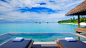 General 1366x768 swimming pool beach resort sea palm trees tropical Maldives water clouds summer nature landscape