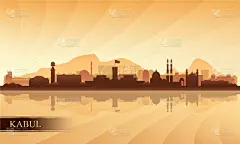 喀布尔,城市天际线,背景,亚洲,明信片,外立面,摩天大楼,全景,剪影