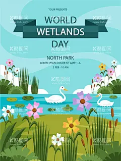 湿地风景插画  - 源文件下载【酷图网】湿地,湿地风景,湿地插画,卡通湿地插画,手绘湿地风景,自然风景,卡通自然,卡通风景,自然保护区,