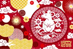 新年前夕,动物,中国,老鼠,月亮,鼠标,横截面,贺卡,云,春天