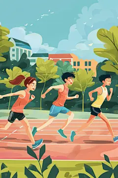 AI数字艺术扁平风校园运动会人物插画-众图网