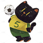 手绘-小猫拟人踢球动物元素10