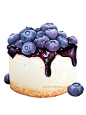 【小美食】水彩 手绘 绘画 插画 美食 甜品 蓝莓芝士蛋糕