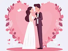 情侣结婚典礼拥抱唯美浪漫情人节爱情双人手绘插画温馨氛围感场景海报人物插画七夕