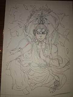 手绘天神观音画草图