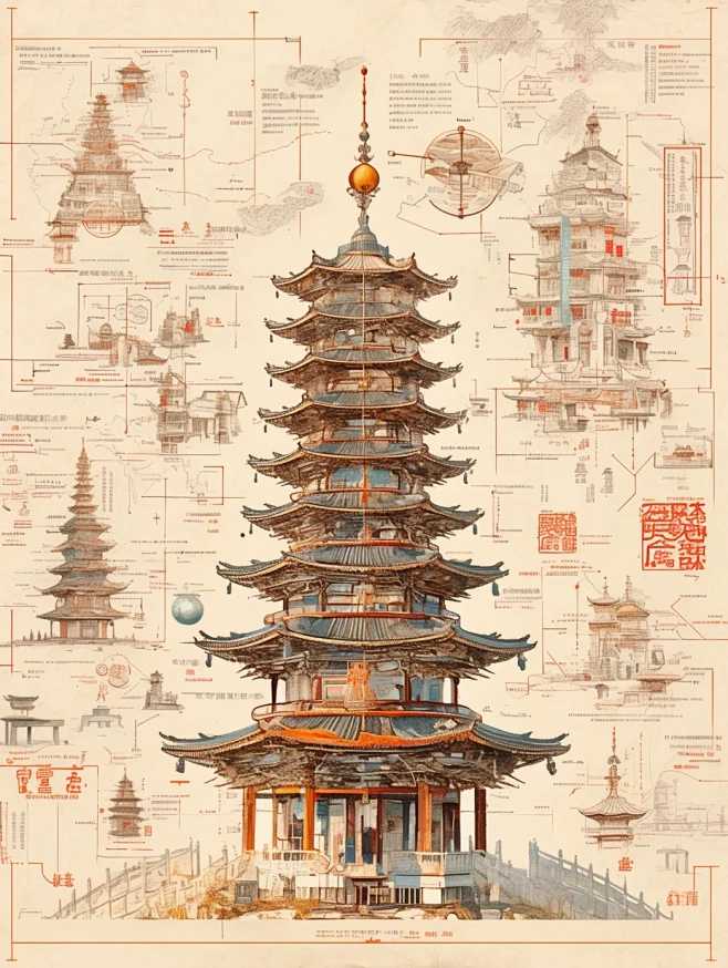 古建筑AI概念手绘系列之塔 - 小红书-花瓣网