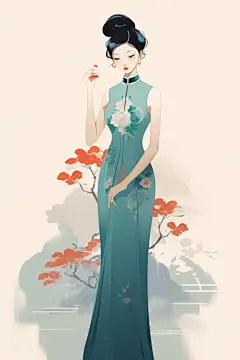 中国风女士女装旗袍服饰插画