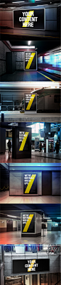 71304  走廊地铁飞机场车站灯箱海报广告牌设计效果贴图PS样机素材MOCKUP (1)