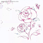 手绘花朵插画线描优美的玫瑰花和蝴蝶蝴蝶|花边|花边素材|花朵|花朵插画|花纹|花纹素材|玫瑰花|矢量素材|手绘|线描|优美