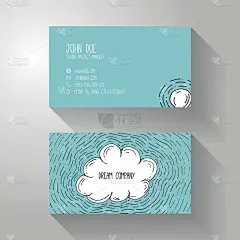 卡通风格手绘名片模板与云朵他们