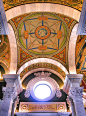 This is an example of the mosaics and other beautiful decorative work in the ornate interior of the Thomas Jefferson Building, Library of Congress in Washington, DC.