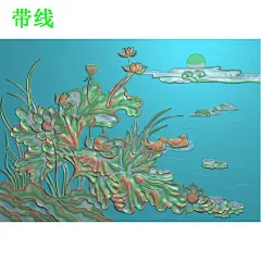 Y-015精雕图灰度浮雕图雕刻荷鱼