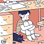 现居费城的美国插画家、漫画家，这组少女卡通插画基本上可以算作她的自画像，记录下了她与工作、垃圾、无聊和猫咪缠斗的每一天---- ​​​​