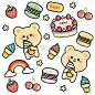 装饰系列卡通小熊水果甜品插画组合元素（td）