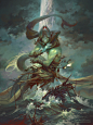 Ananiel, Singer of Dark Songs, Peter Mohrbacher : As the sun began to set the boats turned to back towards the shore. All the while Ananiel pleaded with them to stay. Ignoring him, the fishermen held fast to their course. Angered, the Angel summoned the w