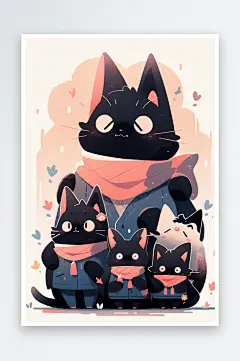 数字艺术猫咪卡通插画扁平风插画猫插画素-众图网