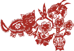 花卉人物民俗剪纸窗花元素矢量图设计素材