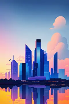 唯美大都市概念城市剪影扁平插画图片
