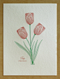 Tulip Flower Botanical Letterpress Art Print : This elegant arrangement of Tulips will brighten up your day!    The image is printed in rich red and grassy green on extra-heavy, 100% cotton