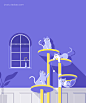 紫色唯美治愈动物猫喵插图插画ai矢量海报设计素材：3