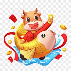 精致牛年吉祥锦鲤插画牛形象素材-办图网 888ppt.com-素材11576578
