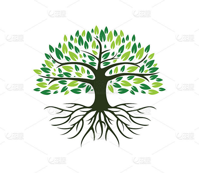 树根的树标志插图。树的矢量剪影。