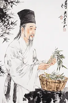 中医养生水墨风人物插画