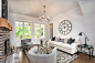 Transitional formal and enclosed dark wood floor living room photo in Atlanta with white walls, a standard fireplace and a brick fireplace