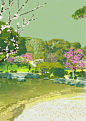 设计秀 #爱情图话# Tatsuro Kiuchi用插画带你去公园吃狗粮清新自然的配色，扑面而来的爱情气息…嗝！（收集@木TONG同 ） ​​​​