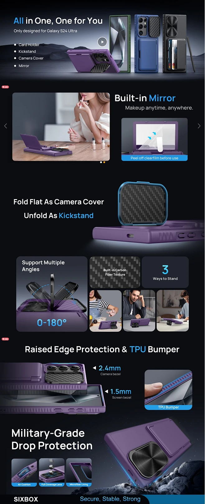 Amazon.com: SIXBOX for Samsung Galaxy S24 Ultra Case with Card Holder ...