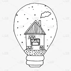 生态能源概念或图标设计-智能家居，室内电灯泡