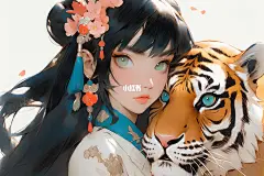 虎 动漫女丨midjourney关键词分享 壁纸咒语