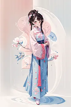 大气端庄扁平风格汉服女生人物插画