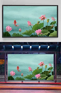 精品荷塘荷花插画设计-众图网