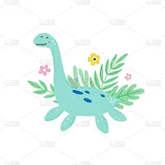 时尚,式样,儿童,可爱的,恐龙,举起手,贺卡,绘制,问候