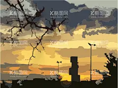 黄昏时分  - 源文件下载【酷图网】夜景,插画,天空,唯美,矢量,景,黄昏,