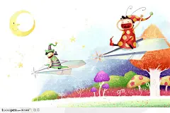 手绘乘着纸飞机快乐飞翔的儿童海报招贴