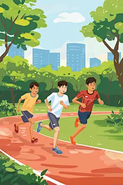AI数字艺术扁平风校园运动会人物插画-众图网