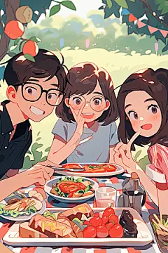 夏日聚会友情同学插画