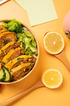 香汁鸡饭轻食便当美食摄影图