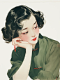 老上海风情｜军绿旗袍人物插画 - 小红书