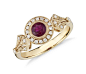 Ruby and Diamond Halo Vintage-Inspired Milgrain Ring in 14k Yellow Gold (4mm) 