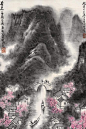 李可染《杏花春雨江南》--- 李氏所作山水画多以“墨色浓重”著称，用水用墨，笔笔积染，描绘一幅春雨初霁时的一片江南美景，予人深秀旖旎的视觉观感。