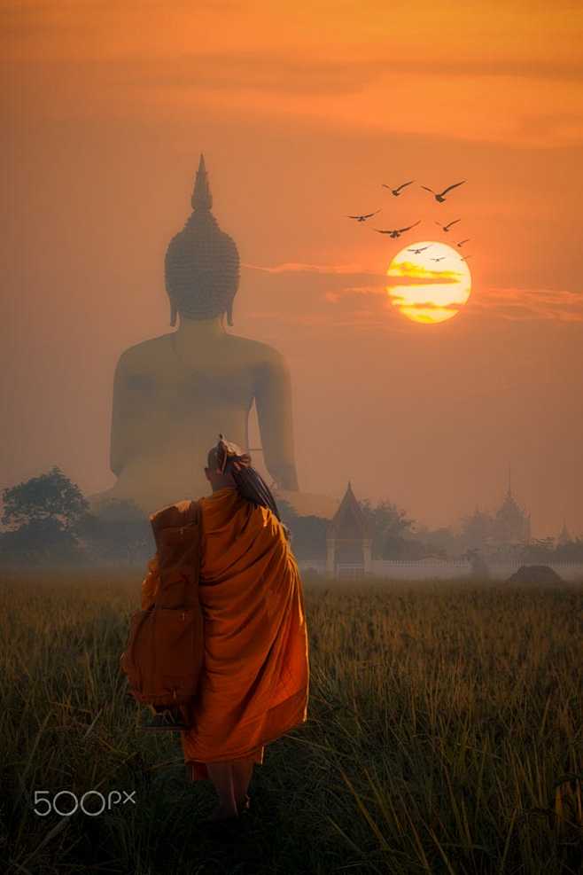 Monk walking dhutang...