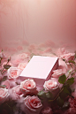 Pink box of roses with the white paper inside on a flower bed, in the style of dreamlike illustration, tonal palette, 8k 3d, willem claesz. heda, lively tableaus, soft and airy compositions, whimsical illustrations