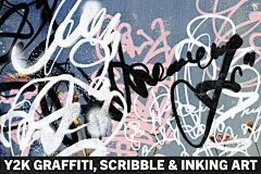 潮流Y2K千禧年复古街头涂鸦艺术墨水画笔元素合集包 Y2K Graffiti Scribble Grunge Ink