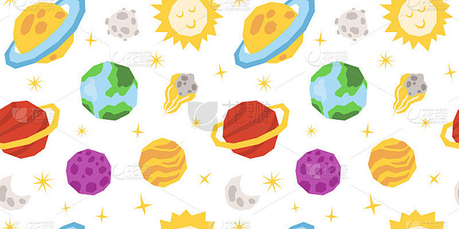 太空天体卡通的孩子们天衣无缝图案或数字纸