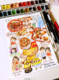 #跟金鱼学画手帐# 之吃！ 这么个烧烤天也不知道我是哪里来的这么好的食欲，顶着大太阳暴走就为了去吃碗牛肉拌面；冒着被贴条的危险停车打包一碗饭；即使搬家后也要赶清早的去老地方吃热干面；为了几个小黄人三更半夜麦当劳……真是想想都被自己饱哭了 突然觉得画手帐真的可以留住很多快乐耶